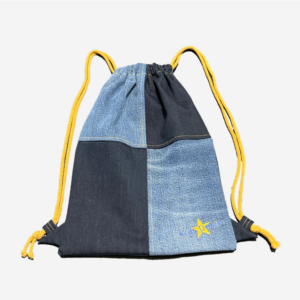 Denim Patch Drawstring Backpack Bag